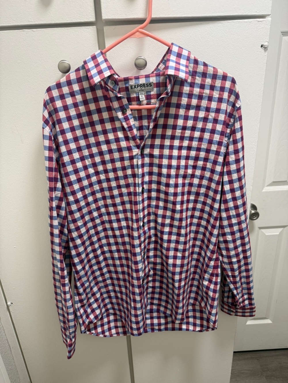 Men’s Check Button-Down Shirt - Blue, Pink & White, Express Brand